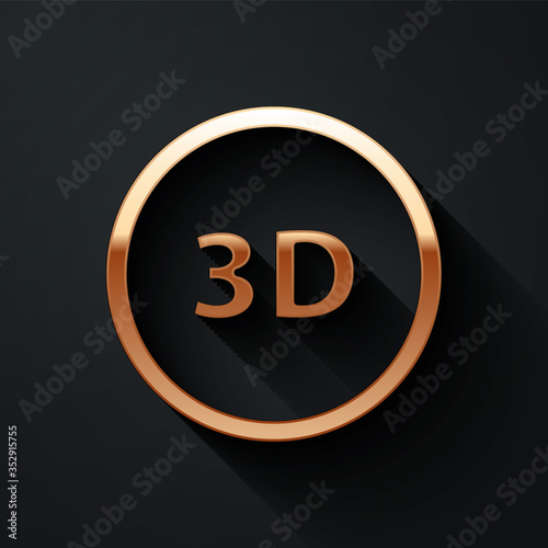Gold 3D word icon isolated on black background. Long shadow style. Vector.