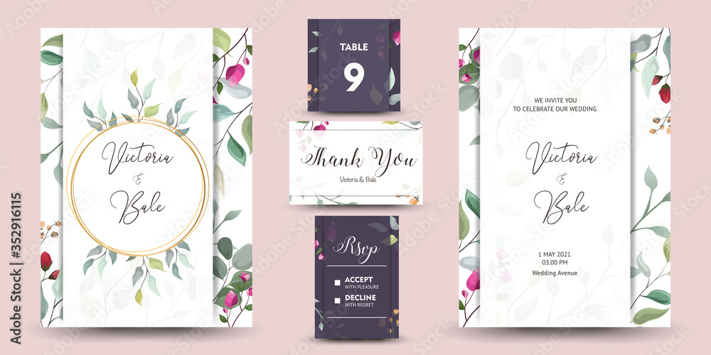 beautiful set of decorative greeting card or invitation with floral design