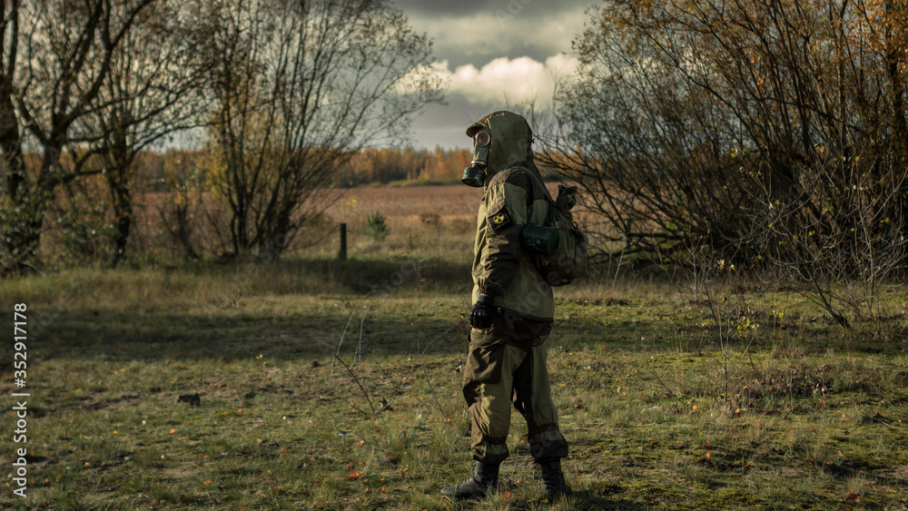 stalker with soviet gas mask in radioactive zone stalker with soviet gas mask in radioactive zone