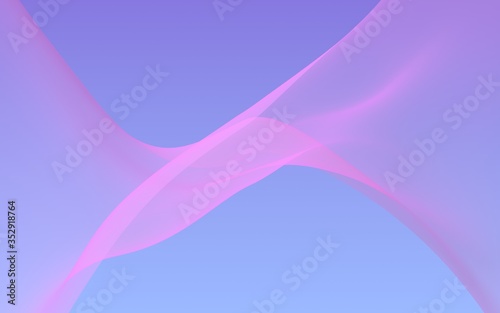 Pink wave on blue sky abstract background. Fluttering pink scarf. Waving on wind pink fabric. 3D illustration
