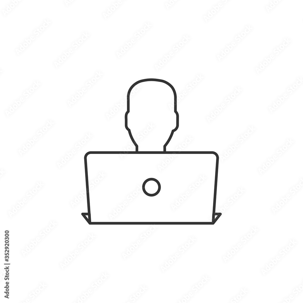 A person works on computer icon. Vector Illustration A person works on computer icon. Vector Illustration