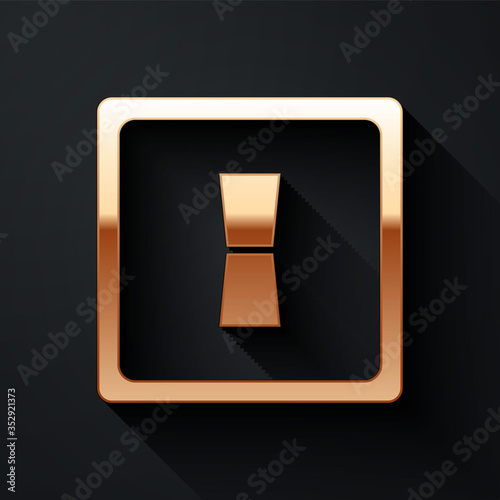 Gold Electric light switch icon isolated on black background. On and Off icon. Dimmer light switch sign. Concept of energy saving. Long shadow style. Vector.