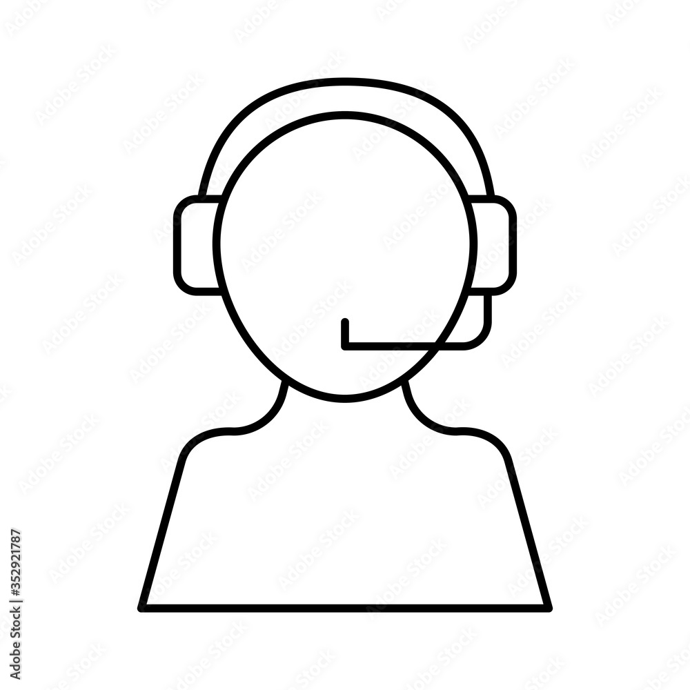 Avatar operator with headphone line style icon vector design