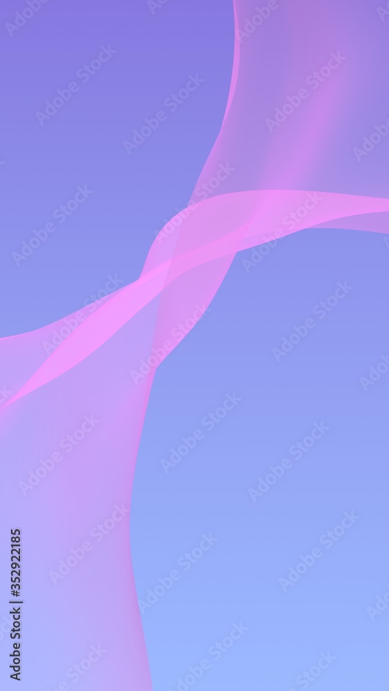 Pink wave on blue sky abstract background. Fluttering pink scarf. Waving on wind pink fabric. Vertical orientation. 3D illustration Pink wave on blue sky abstract background. Fluttering pink scarf. Waving on wind pink fabric. Vertical orientation. 3D illustration