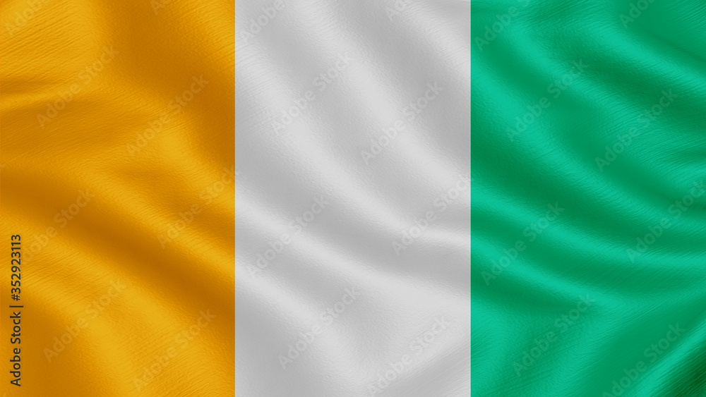 Flag of cote d'ivoire. Realistic waving flag 3D render illustration with highly detailed fabric texture. Flag of cote d'ivoire. Realistic waving flag 3D render illustration with highly detailed fabric texture.