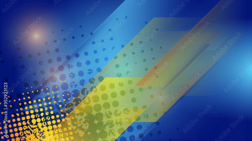 Hi-tech blue and yellow geometric abstract motion background with grunge halftones
