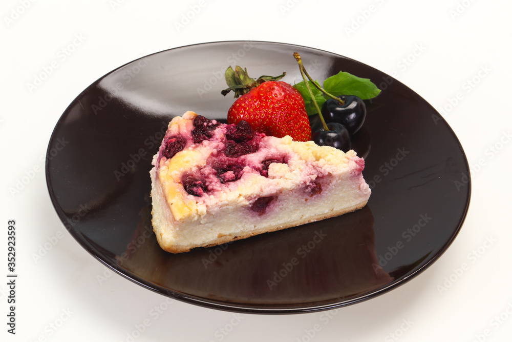 Cheesecake with cherry served strawberry Cheesecake with cherry served strawberry