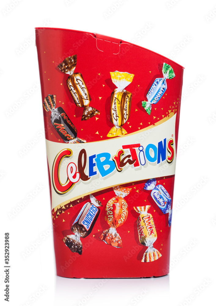 LONDON, UK - OCTOBER 10, 2019: Gift box of Celebrations mix chocolate  candies on white background. Mars, Snickers, Bounty, Twix, Milky Way, Galaxy,  Teasers Stock Photo | Adobe Stock