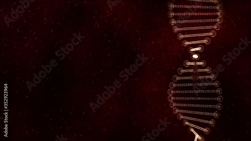 Distorted golden dna replica on a dark red shining textured background. photo