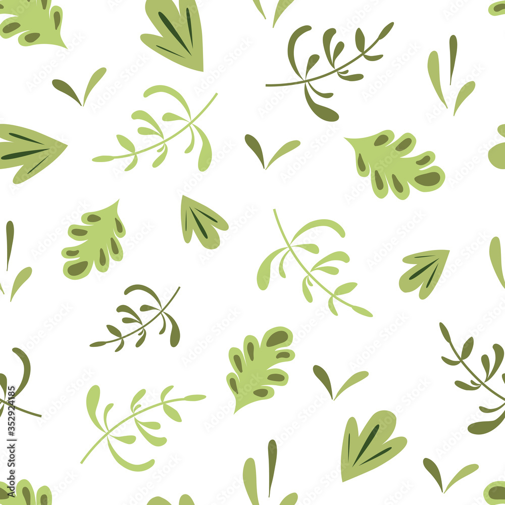 Fototapeta Herbal seamless pattern Green herb background Nature organic design Hand painted leaves Botanical paper