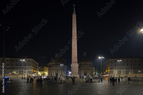 Night view of Piazza del Popolo, a large urban square in Rome, Italy