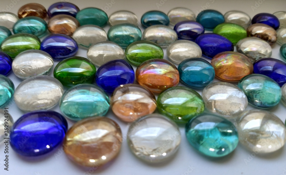 glass cabochons, blue and green glossy background glass cabochons, blue and green glossy background