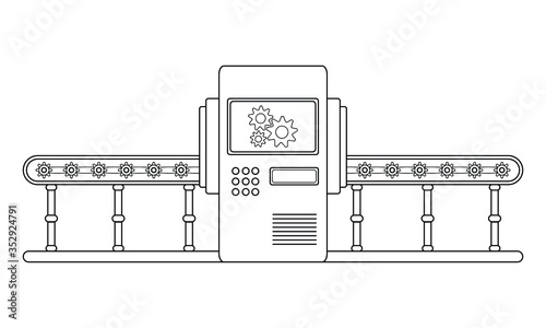 Conveyor assembly line in outline style. Automatic production line concept. Industrial mass production conveyor. Vector illustration