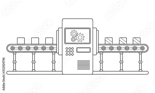 Conveyor assembly line in outline style. Automatic production line concept. Industrial mass production conveyor. Vector illustration