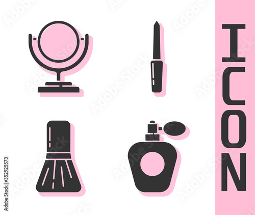 Set Perfume, Round makeup mirror, Makeup brush and Nail file icon. Vector.