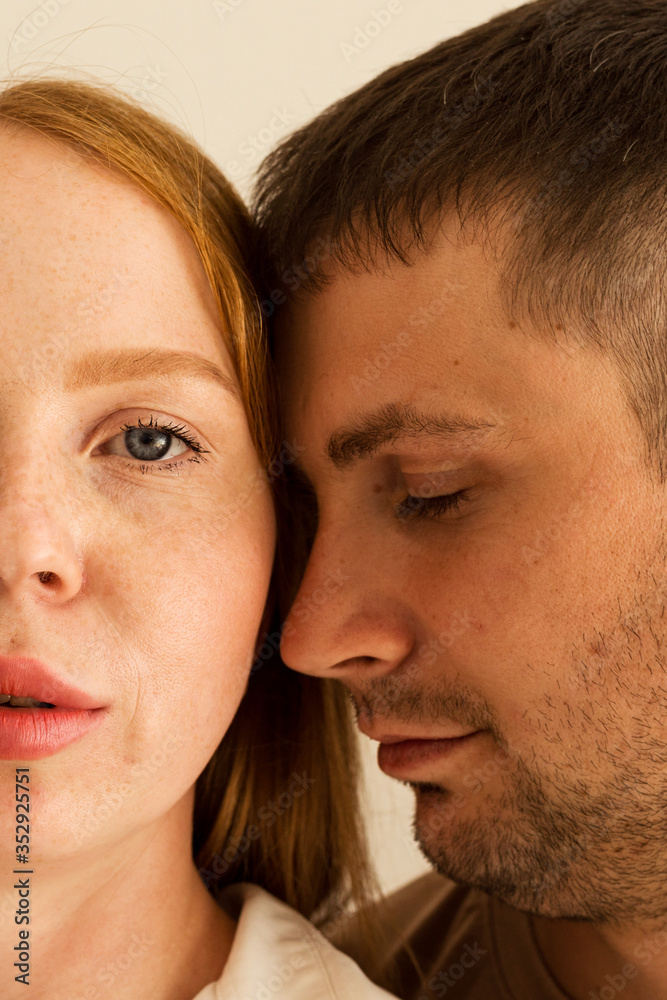 Husband and wife are close to each other. Faces. Close up Husband and wife are close to each other. Faces. Close up
