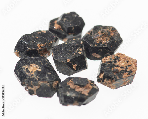 .Augite mineral on white background