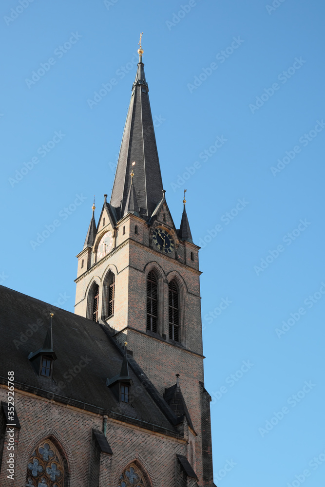 Spire on the bell tower of a Christian church.