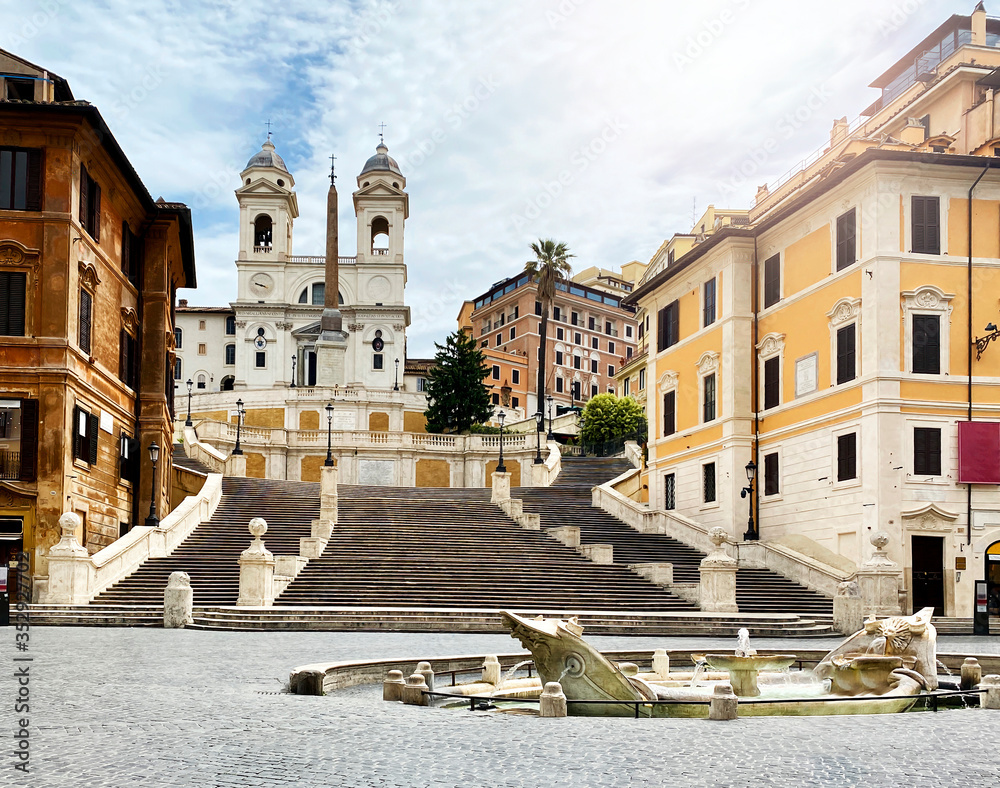 the Spanish steps in Rome unusually deserted during the quarantine
