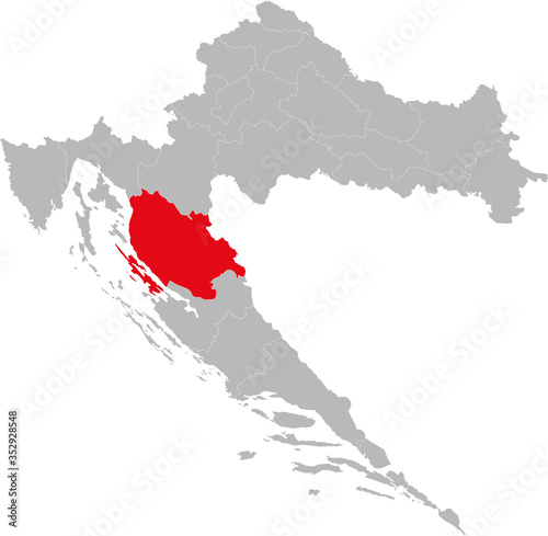 Gospić county highlighted on Croatia map. Light gray background. Perfect for Business concepts, backgrounds, backdrop, sticker, chart, presentation and wallpaper. photo