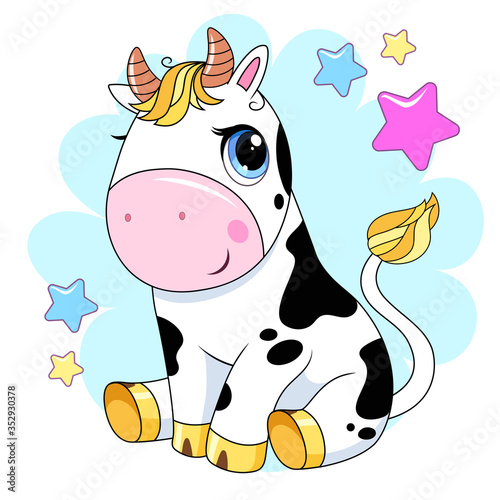Cute little cow vector illustration/ symbol 2021 new year