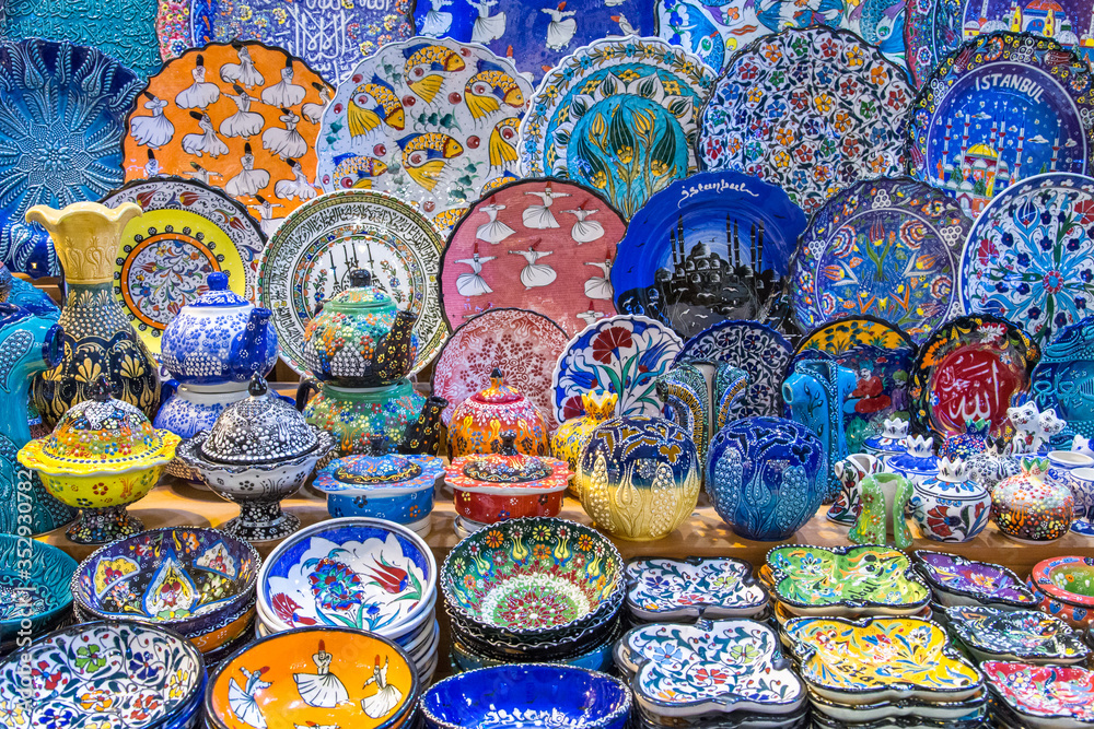 Traditional Turkish ceramics at the market in Istanbul