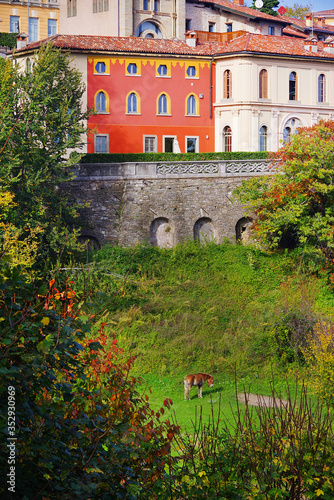 Architecture of the Old City of Bergamo, Italy, Europe