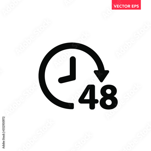 Black round up to 48 hrs work time effect icon, simple 2 days shipment flat design pictogram vector for app logo ads web banner button ui ux interface elements isolated on white background photo