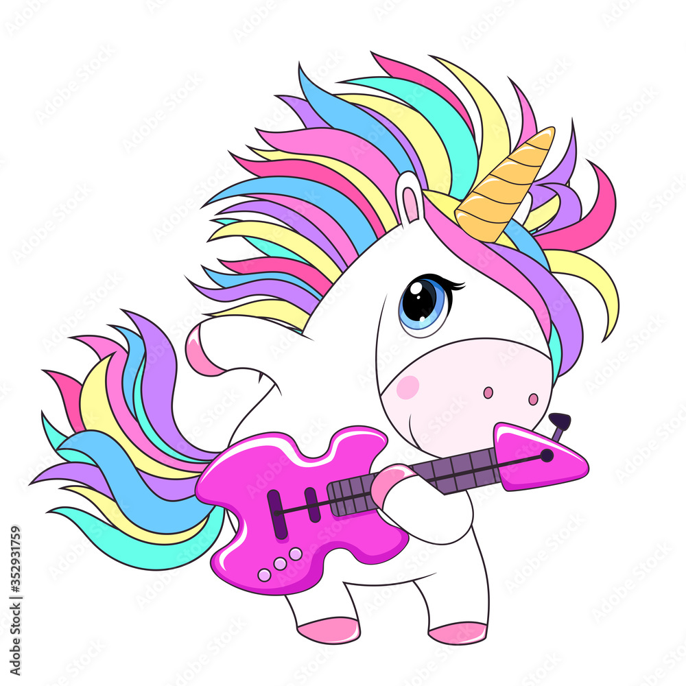 Cute little unicorn with rainbow hair