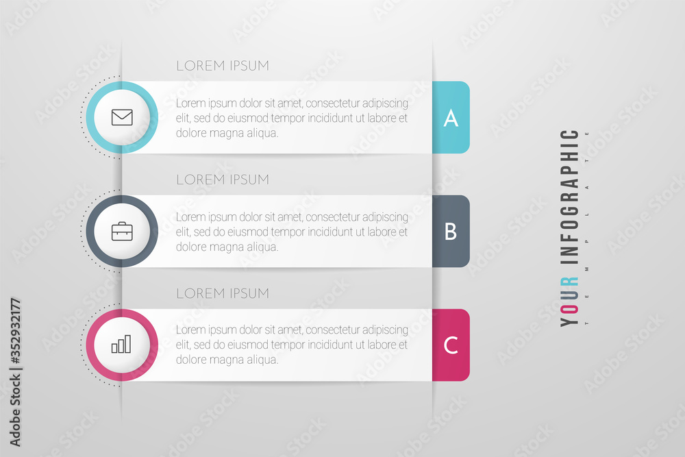Naklejka premium Infographics design vector and marketing icons can be used for workflow layout, diagram, annual report, web design. Business concept with 3 options, steps or processes.