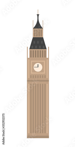An icon of vintage big ben tower in London, UK, great design for any purposes. Isolated vector flat illustration.