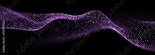 Wave of particles. Abstract background with a dynamic wave. Big data. Futuristic particles background. 3d rendering.