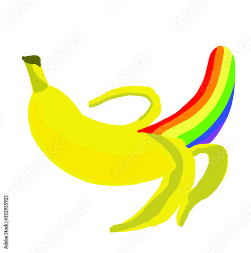 Lgbt colored rainbow bananas on white background. Banana painted in LGBT flag colors. Vector illustration on white background. For cards, posters, decor, t shirt design, logo.