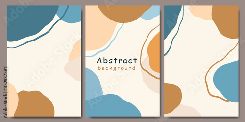 Three covers of abstract background. Trendy universal artistic template. Scandinavian style. Modern backdrop. Good for invitation, poster, banner, flyer, printing, card, social ad. Vector illustration