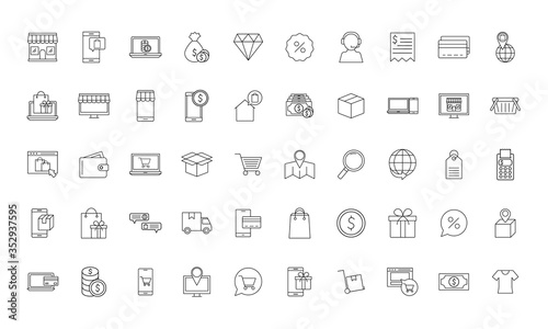 Shopping online line style icon set vector design