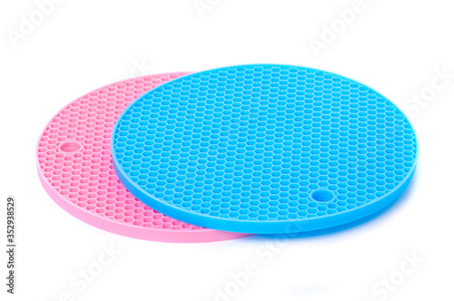Silicone table coasters on a white background isolation