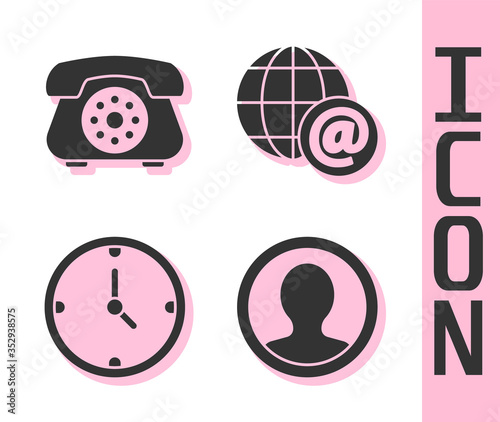 Set Create account screen, Telephone, Clock and Earth globe with mail icon. Vector