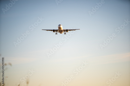 Plane landing at El Prat airport, Barcelona.