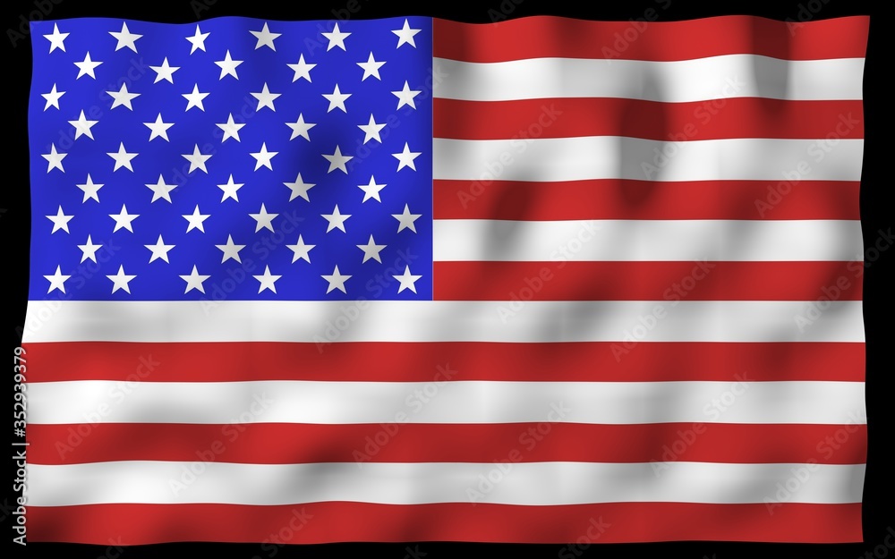 Fototapeta premium Waving flag of the United States of America on a dark background. Stars and Stripes. State symbol of the USA. 3D illustration