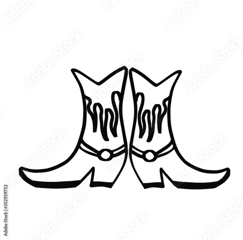 Cowboy boots, doodle. Cowgirl boot spurs icon. Simple illustration of cowgirl boot spurs vector icon for webVector illustration on white background. For cards, posters, decor, t shirt design, logo.