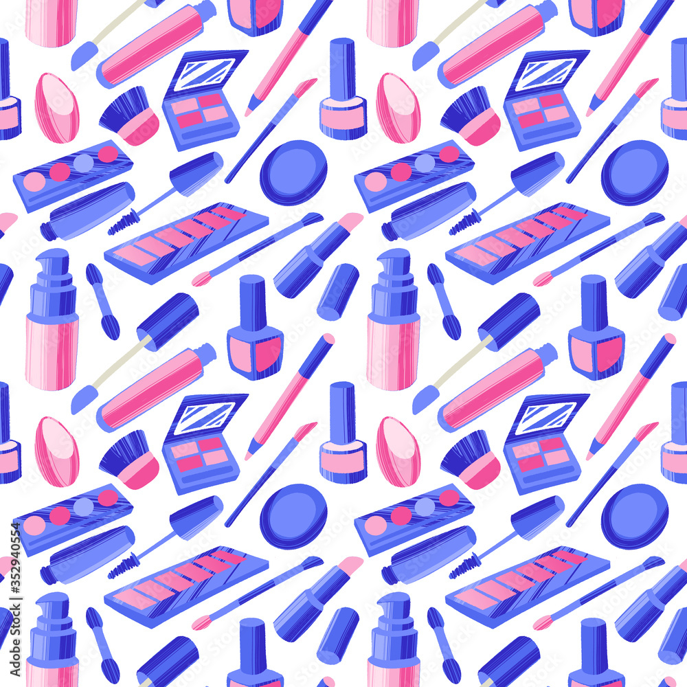Seamless pattern with flat style colorful makeup icons. Seamless pattern with flat style colorful makeup icons.