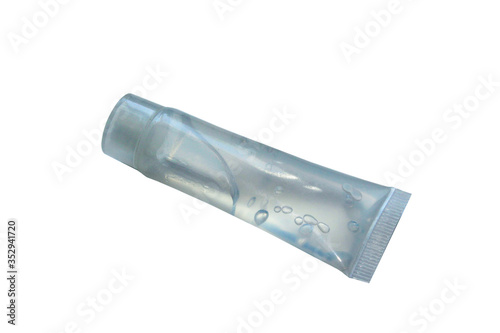 Plastic translucent gel tube isolated on white background.