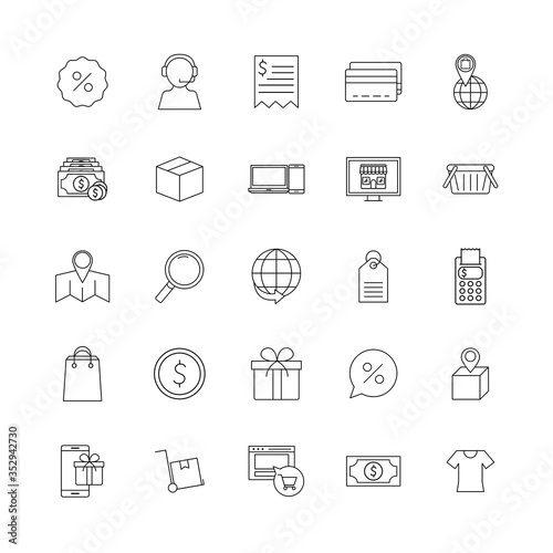 Shopping online line style icon set vector design