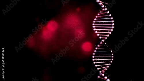 DNA replica on a dark red textured background.