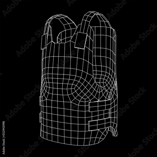 Police flak jacket or bulletproof vest. Bullet proof concept. Wireframe low poly mesh vector illustration.