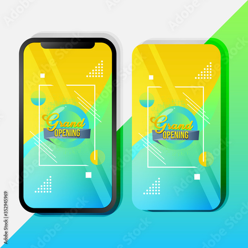 Abstract grand opening mobile promotion template design for advertizing and marketing