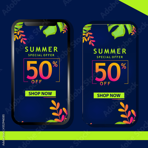 Summer sale mobile promotion template design for advertizing and marketing