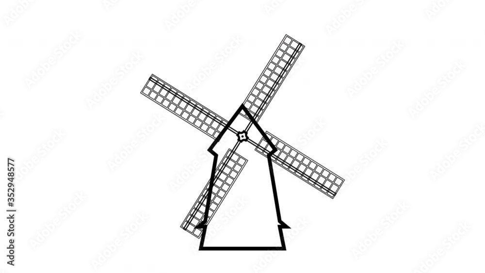 Animated Windmill with Rotating Blades. Building Isolated on White Background. Day and Night. Loop Seamless Stock Footage. 3D Graphic Animated Windmill with Rotating Blades. Building Isolated on White Background. Day and Night. Loop Seamless Stock Footage. 3D Graphic