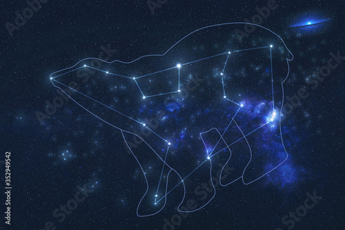 Ursa major Constellation stars in outer space with shape of a bear in lines. Elements of this image were furnished by NASA