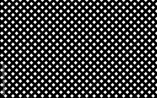 Vector illustration of black and white thick diagonal grid. Simple lines of monochrome cells, squares pattern. Seamless texture for background or wallpaper. Isolated object.